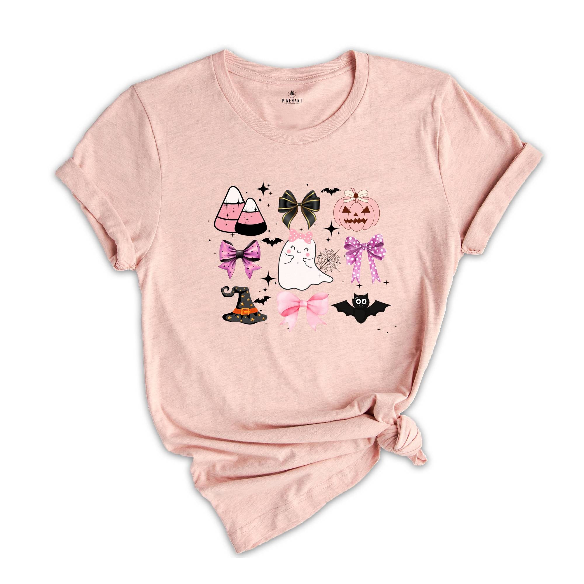 Halloween Shirt, Halloween Spooky Shirt, Fall Shirt, Pink Girly Bows Halloween Tee, Cute Ghost Shirt, Halloween Gift
