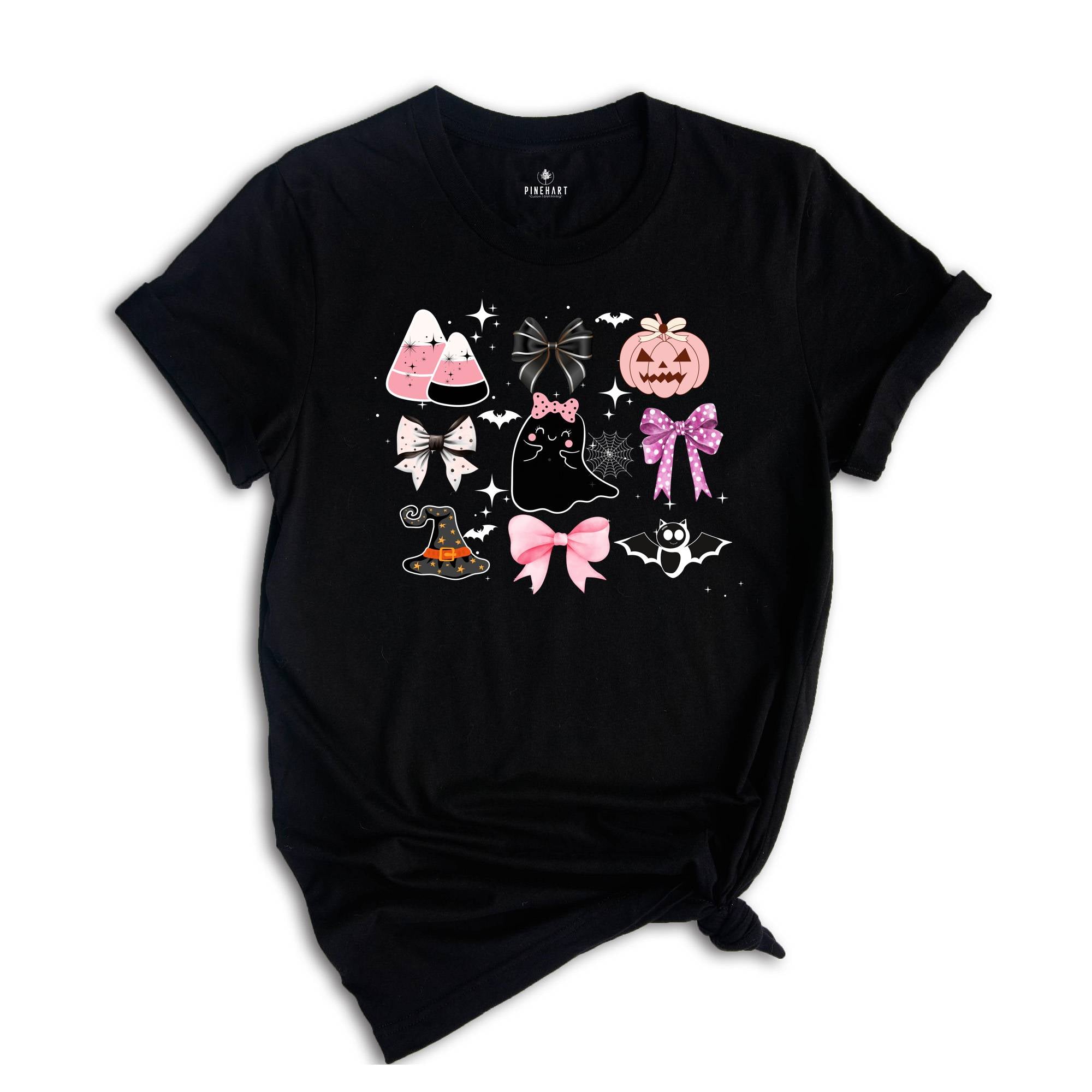 Halloween Shirt, Halloween Spooky Shirt, Fall Shirt, Pink Girly Bows Halloween Tee, Cute Ghost Shirt, Halloween Gift