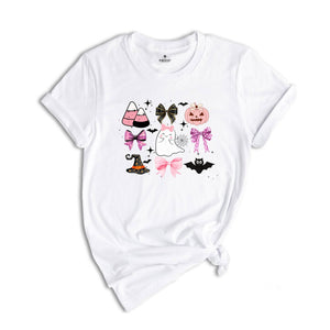 Halloween Shirt, Halloween Spooky Shirt, Fall Shirt, Pink Girly Bows Halloween Tee, Cute Ghost Shirt, Halloween Gift