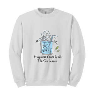 Happiness Comes With the Sea Waves Sweater, Happy Day Sweater, Summer Day Sweater, Waves Sea Sweatshirt, Juice Sea With Straw