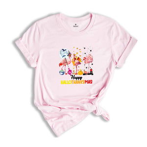 Happy Hallothanksmas Flamingo Shirt, Cute Flamingo Tee, Thanksgiving Shirt, Gift for Christmas, Christmas Outfit