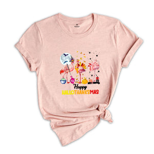 Happy Hallothanksmas Flamingo Shirt, Cute Flamingo Tee, Thanksgiving Shirt, Gift for Christmas, Christmas Outfit
