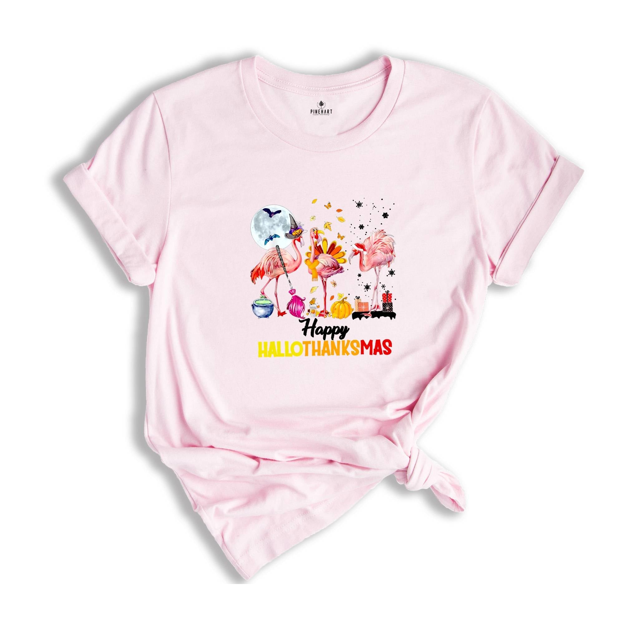 Happy Hallothanksmas Flamingo Shirt, Cute Flamingo Tee, Thanksgiving Shirt, Gift for Christmas, Christmas Outfit