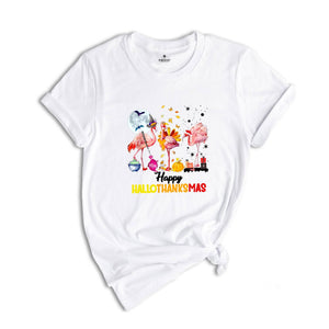 Happy Hallothanksmas Flamingo Shirt, Cute Flamingo Tee, Thanksgiving Shirt, Gift for Christmas, Christmas Outfit