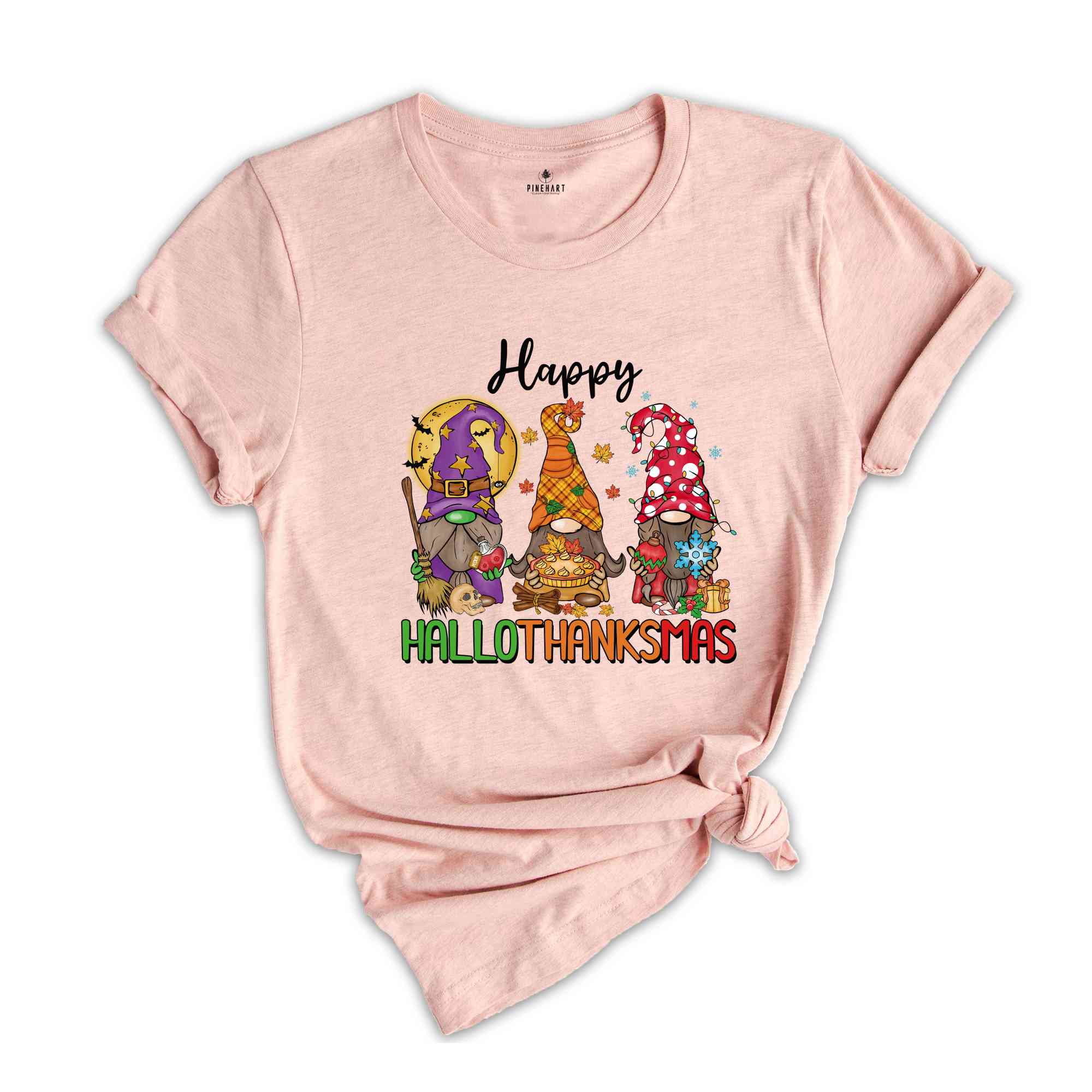Happy Hallothanksmas Shirt, Gnomes T-Shirt, Thanksgiving Apparel, Christmas Gnomes Shirt, Halloween Gnome Shirt