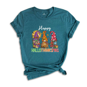 Happy Hallothanksmas Shirt, Gnomes T-Shirt, Thanksgiving Apparel, Christmas Gnomes Shirt, Halloween Gnome Shirt