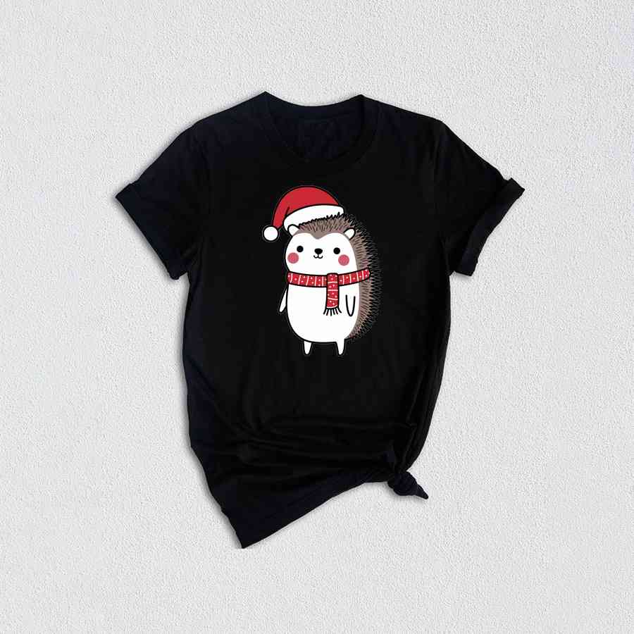 Hedgehog Santa Shirt, Hat Cute Christmas Shirt, Christmas Party Shirt, Christmas Holiday Tee, Cute Winter Shirt, Christmas Vibes Shirt