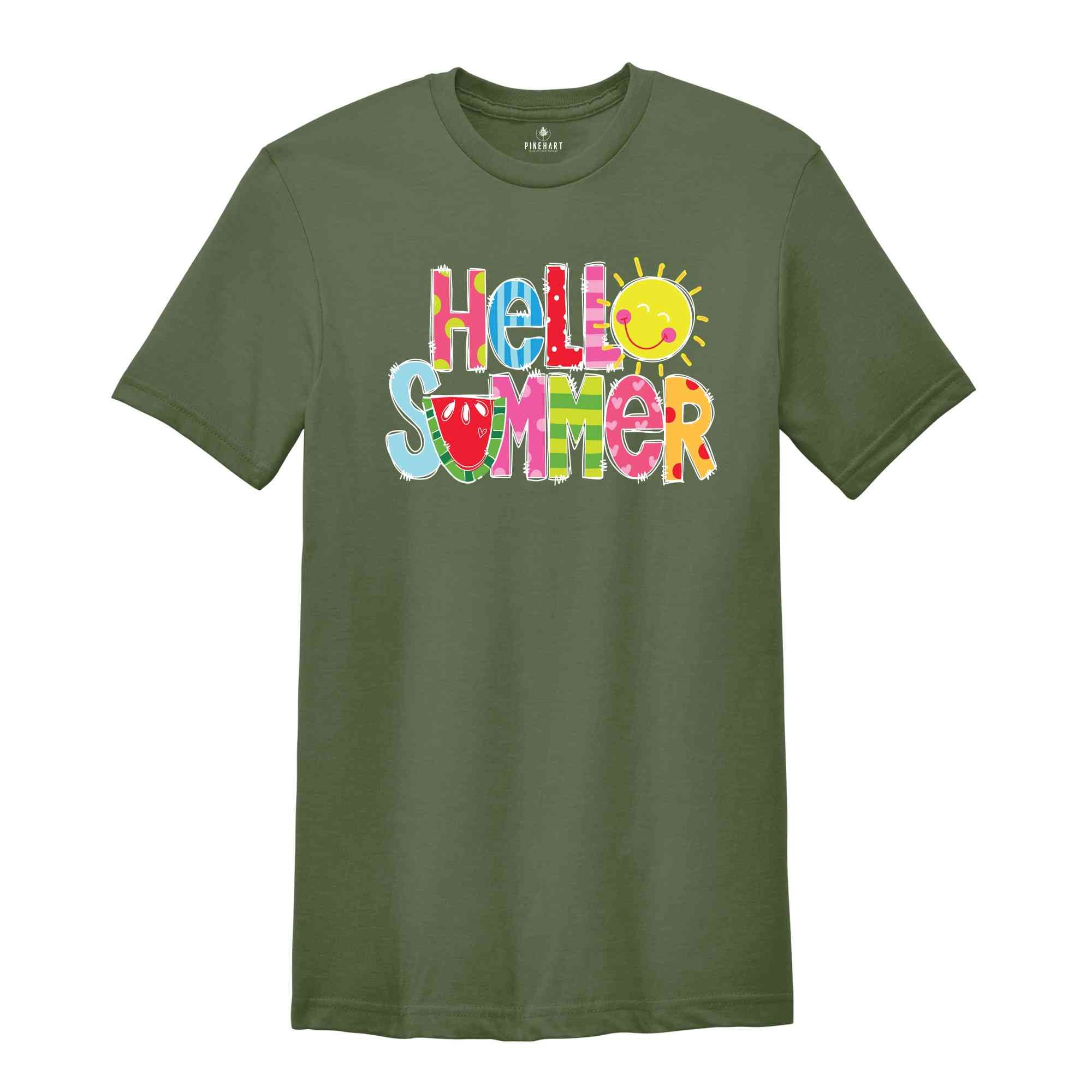 Hello Summer T-Shirt, Summer Break Shirt, Vibrant Summer Shirts, Beach Shirt, Summer Vacation Gifts, Summer Trip Matching Shirts