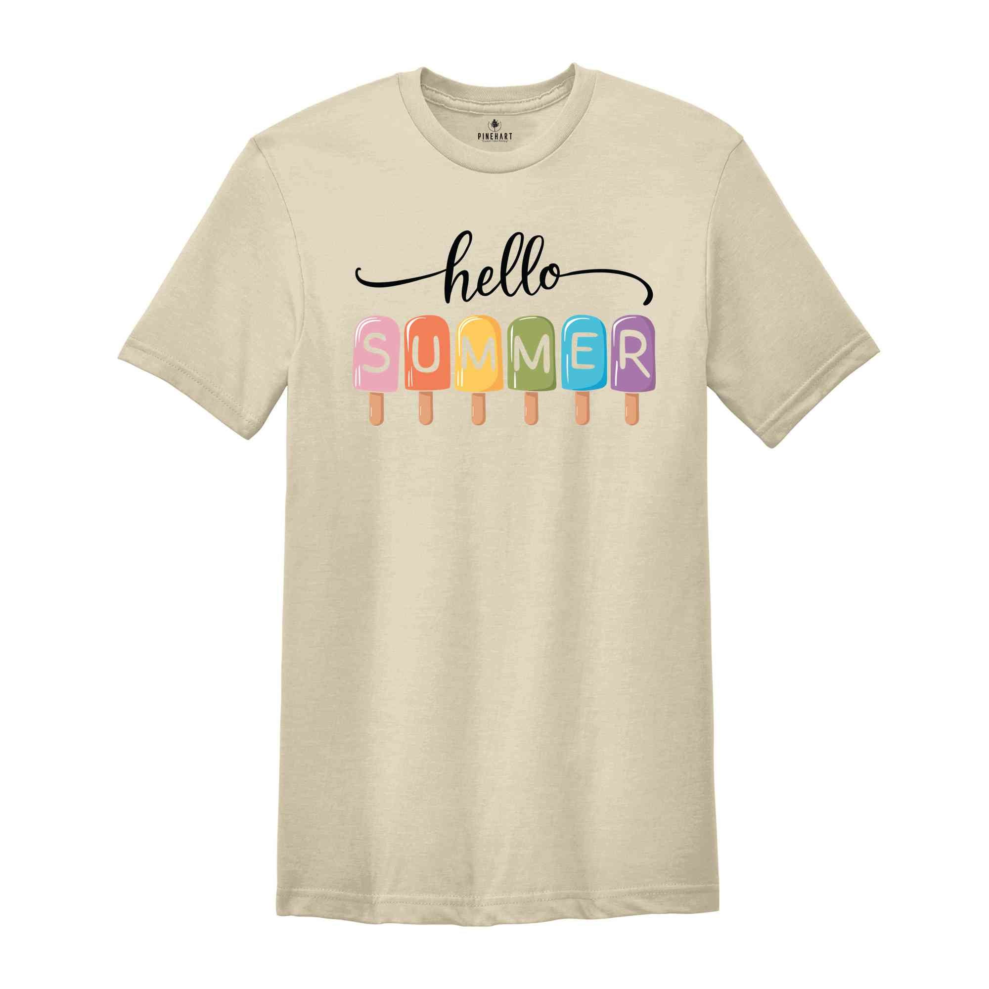 Hello Summer T-Shirt, Popsicle Summer Shirt, Colorful Holiday T-Shirt, Family Vacation Apparel, Summer Vibes Shirt