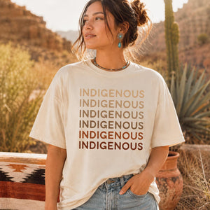 Comfort Colors®  Indigenous Repeat Text T-Shirt Native Pride Shirt Indigenous Rights Tee Earthy Tones Unisex & Youth