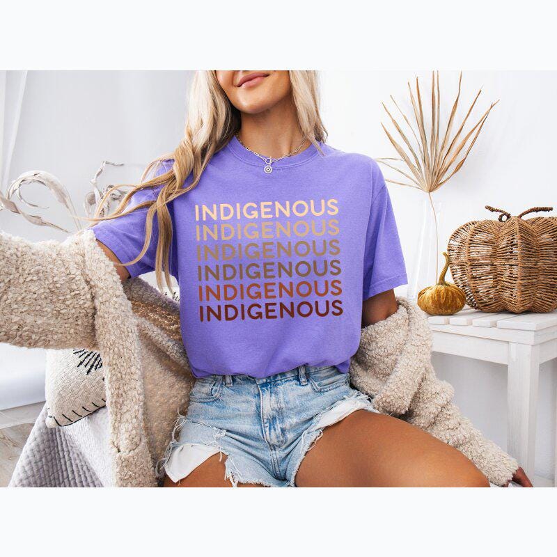 Comfort Colors®  Indigenous Repeat Text T-Shirt Native Pride Shirt Indigenous Rights Tee Earthy Tones Unisex & Youth