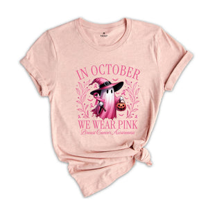 In October We Wear Pink Ghost Shirt, Cancer Pink Ribbon Gift, Breast Cancer Awareness Shirt, Halloween Pink Ghost Tee
