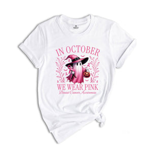 In October We Wear Pink Ghost Shirt, Cancer Pink Ribbon Gift, Breast Cancer Awareness Shirt, Halloween Pink Ghost Tee