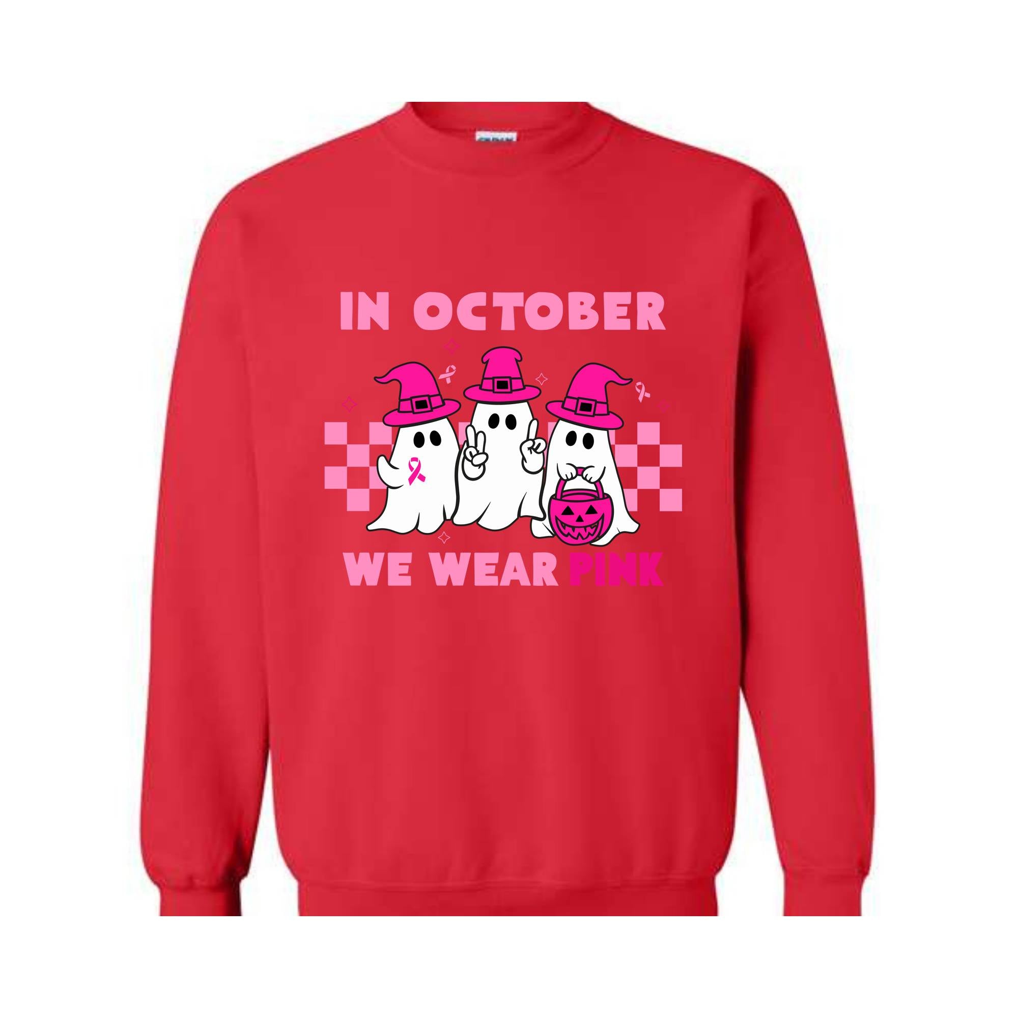 In October We Wear Pink Sweatshirt, Breast Cancer Awareness Halloween Shirt, Support Breast Cancer Support Tee