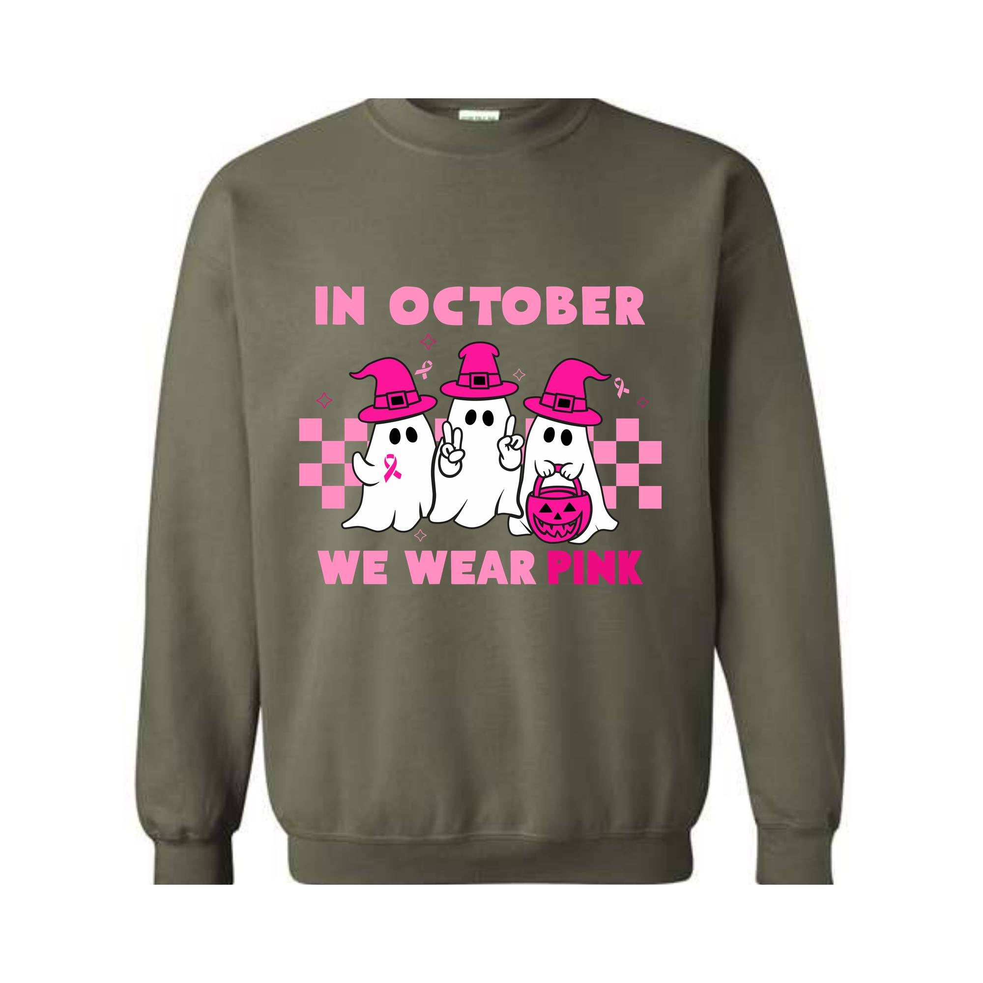 In October We Wear Pink Sweatshirt, Breast Cancer Awareness Halloween Shirt, Support Breast Cancer Support Tee