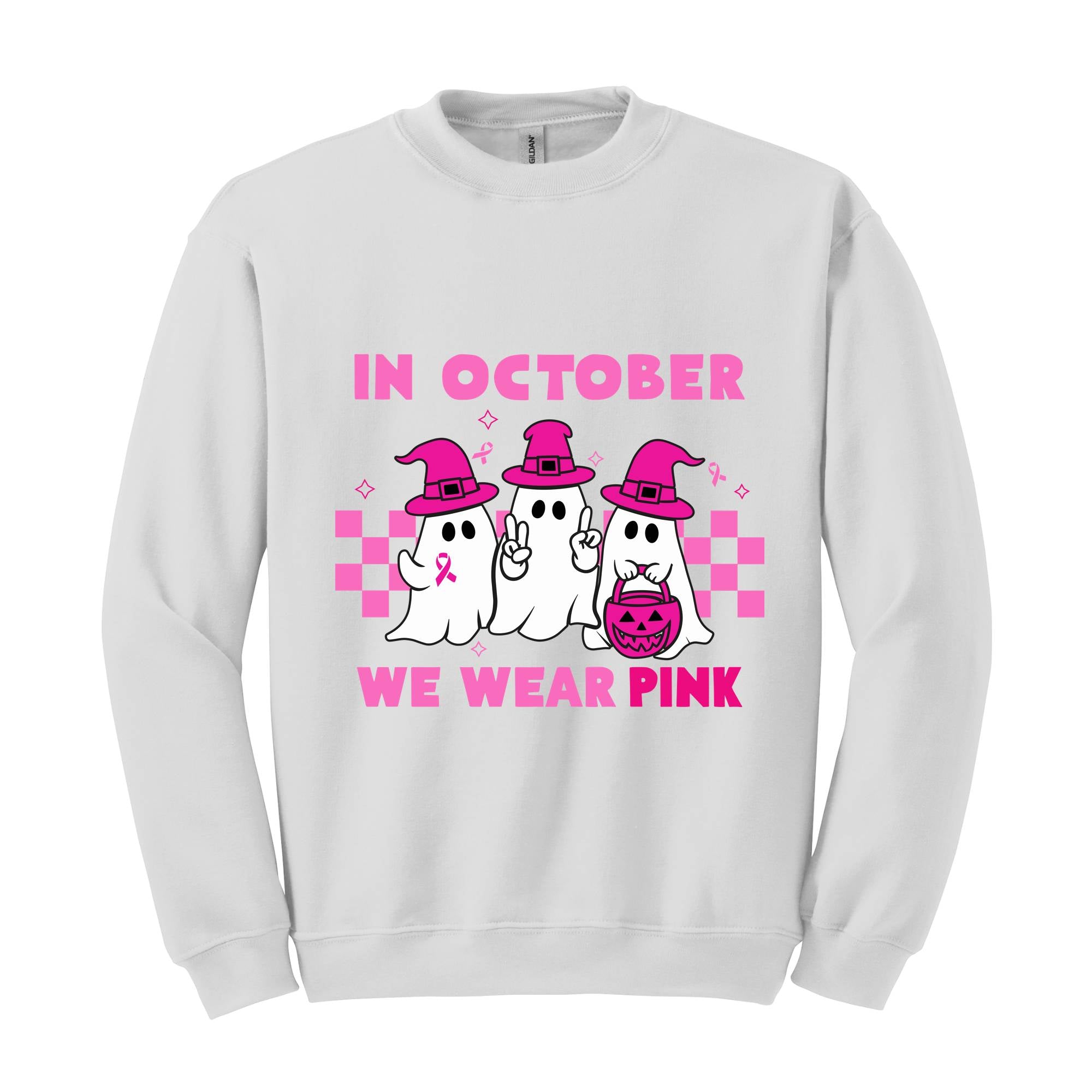 In October We Wear Pink Sweatshirt, Breast Cancer Awareness Halloween Shirt, Support Breast Cancer Support Tee