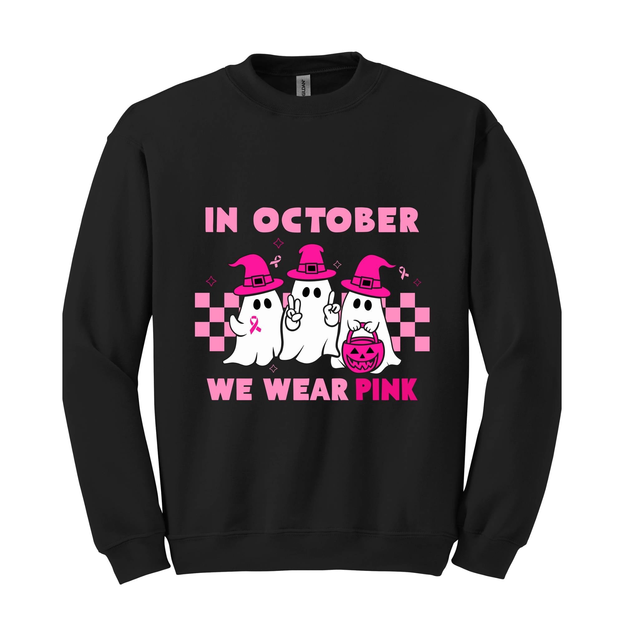 In October We Wear Pink Sweatshirt, Breast Cancer Awareness Halloween Shirt, Support Breast Cancer Support Tee