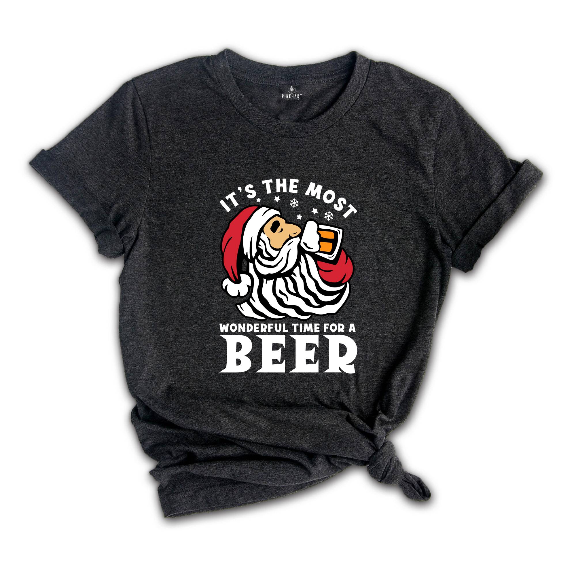It's The Most Wonderful Time for A Beer Shirt, Christmas Beer Tee, Funny Santa Beer T-Shirt, Beer Dad Gift, Funny Drinking Shirt