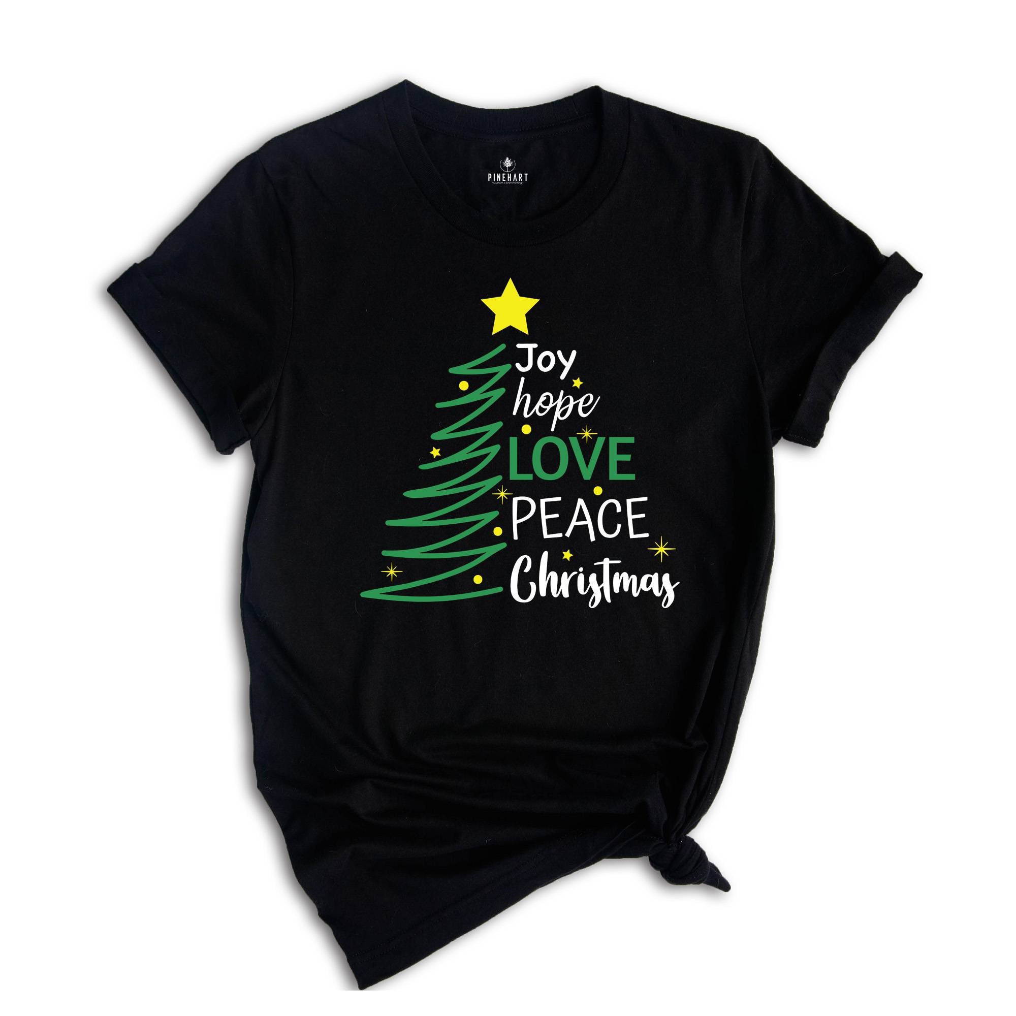 Joy Hope Love Peace Christmas Shirt, Christmas Tree T-Shirt, Family Matching Christmas, Holiday Apparel, Xmas Shirt