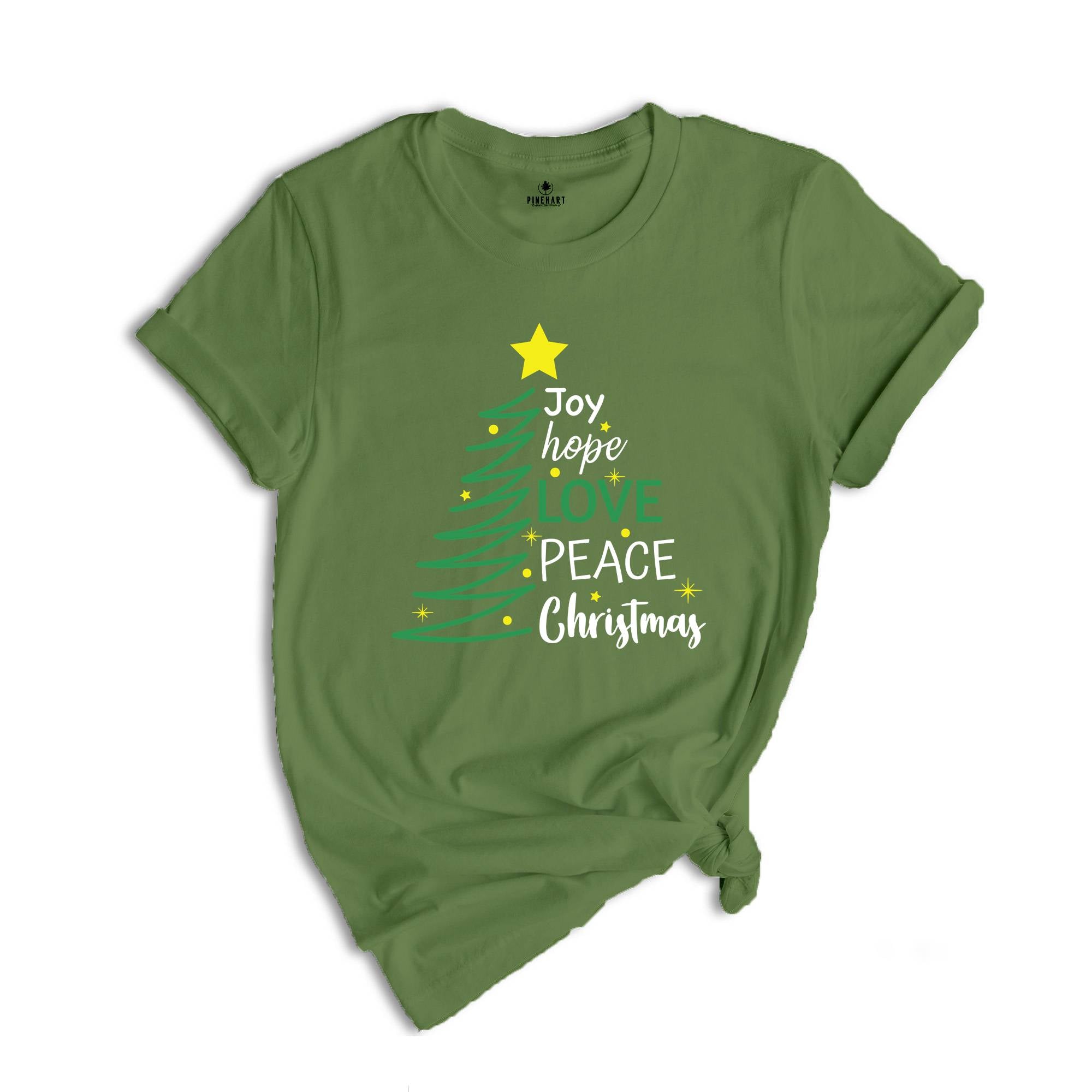 Joy Hope Love Peace Christmas Shirt, Christmas Tree T-Shirt, Family Matching Christmas, Holiday Apparel, Xmas Shirt