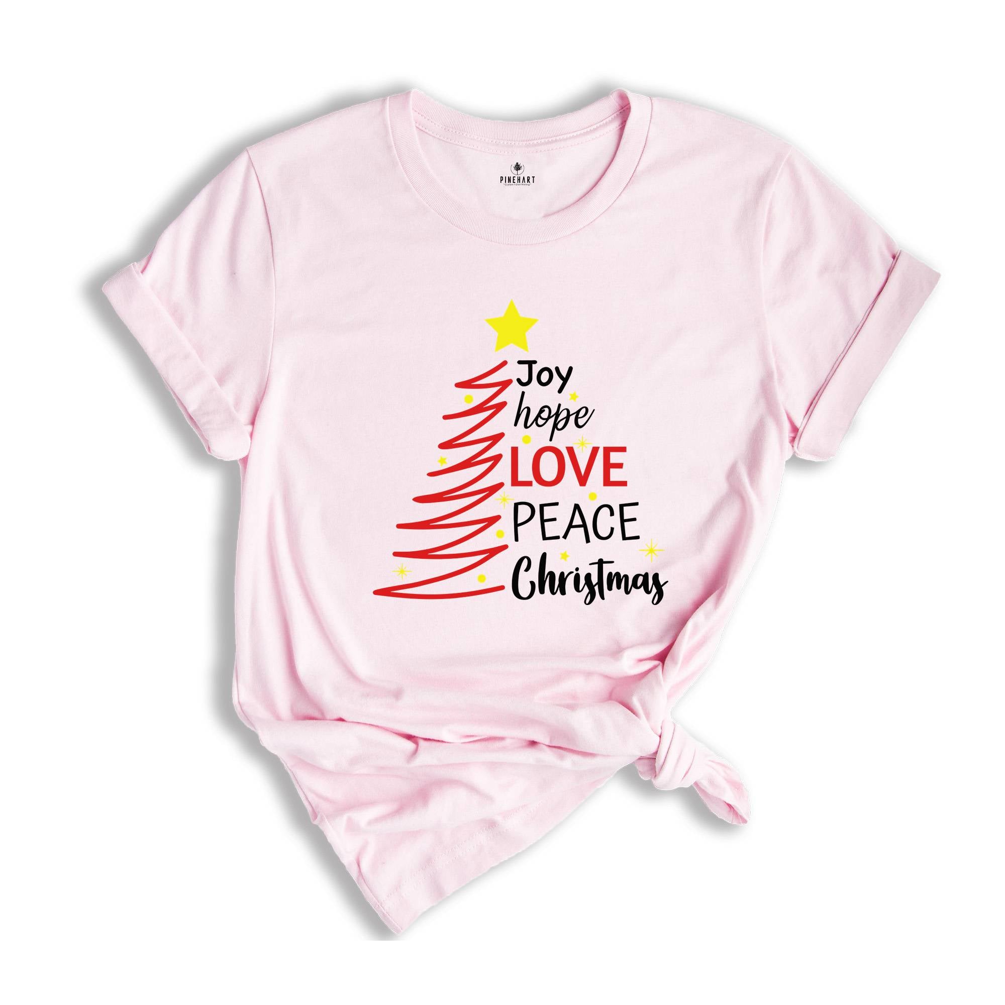 Joy Hope Love Peace Christmas Shirt, Christmas Tree T-Shirt, Family Matching Christmas, Holiday Apparel, Xmas Shirt