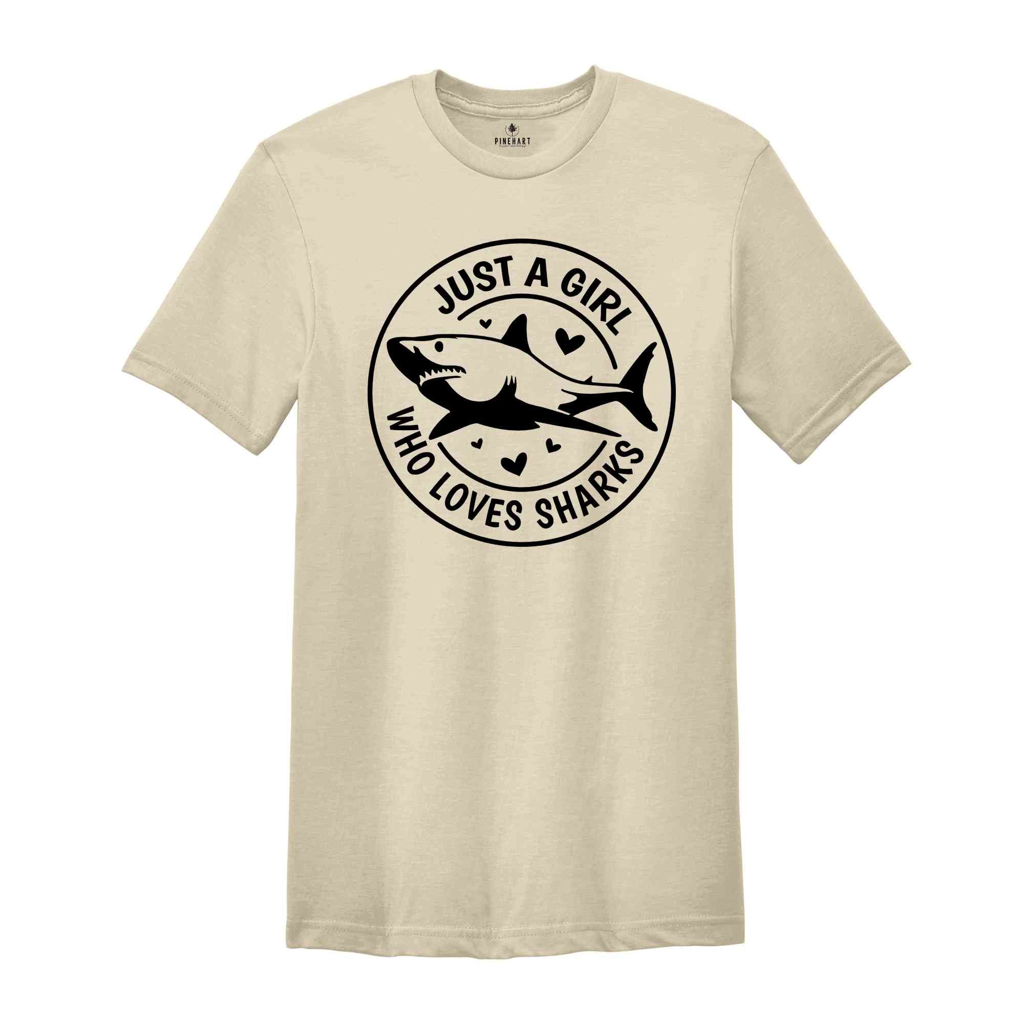 Just A Girl Who Loves Sharks Shirt, Funny Fishing T-Shirt, Shark Fin Shirt, Shark Swimming Shirt, Funny Shark T-Shirt, Cool Shark Shirt