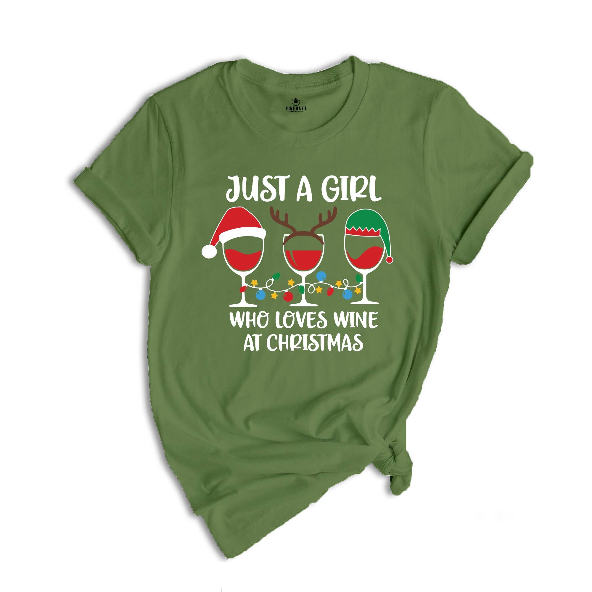 Just A Girl Who Loves Wine At Christmas T-Shirt, Wine Lover Shirt, Wine Lover Gift, Christmas Shirt For Women, Funny Christmas Tee