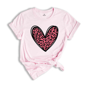 Leopard Heart T-Shirt, Heart Shirt, Love Shirt, Leopard Print Shirt, Leopard Print Shirt, Cute Heart Shirt For Women