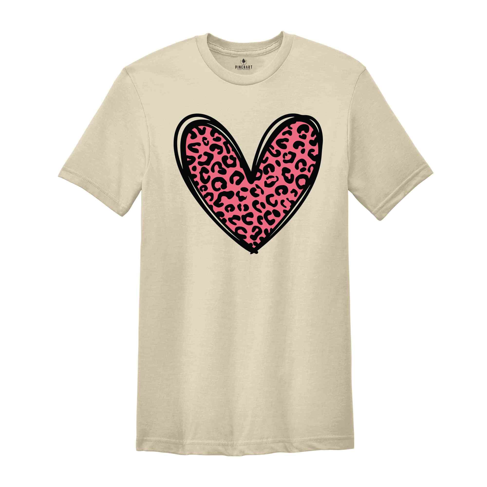 Leopard Heart T-Shirt, Heart Shirt, Love Shirt, Leopard Print Shirt, Leopard Print Shirt, Cute Heart Shirt For Women