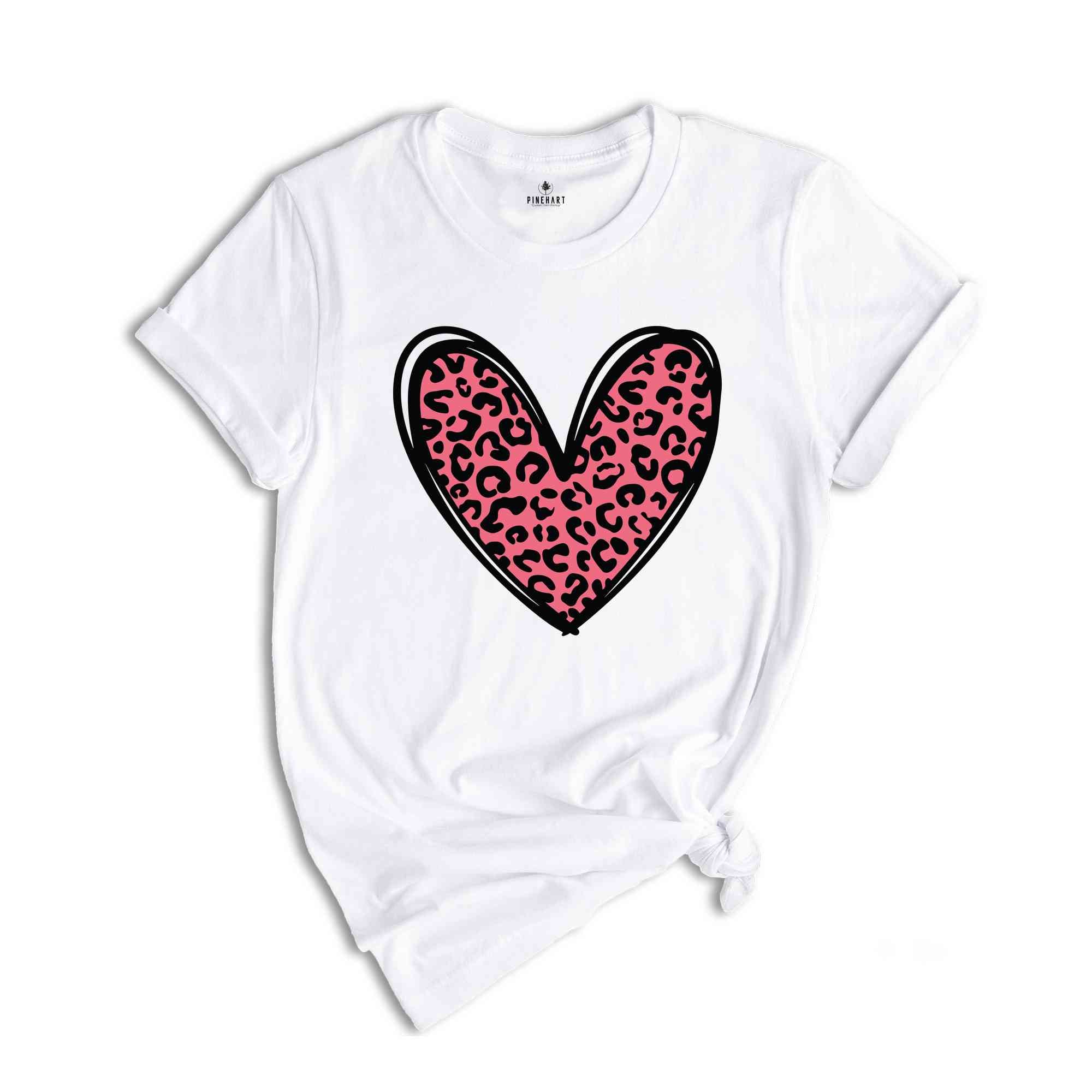 Leopard Heart T-Shirt, Heart Shirt, Love Shirt, Leopard Print Shirt, Leopard Print Shirt, Cute Heart Shirt For Women