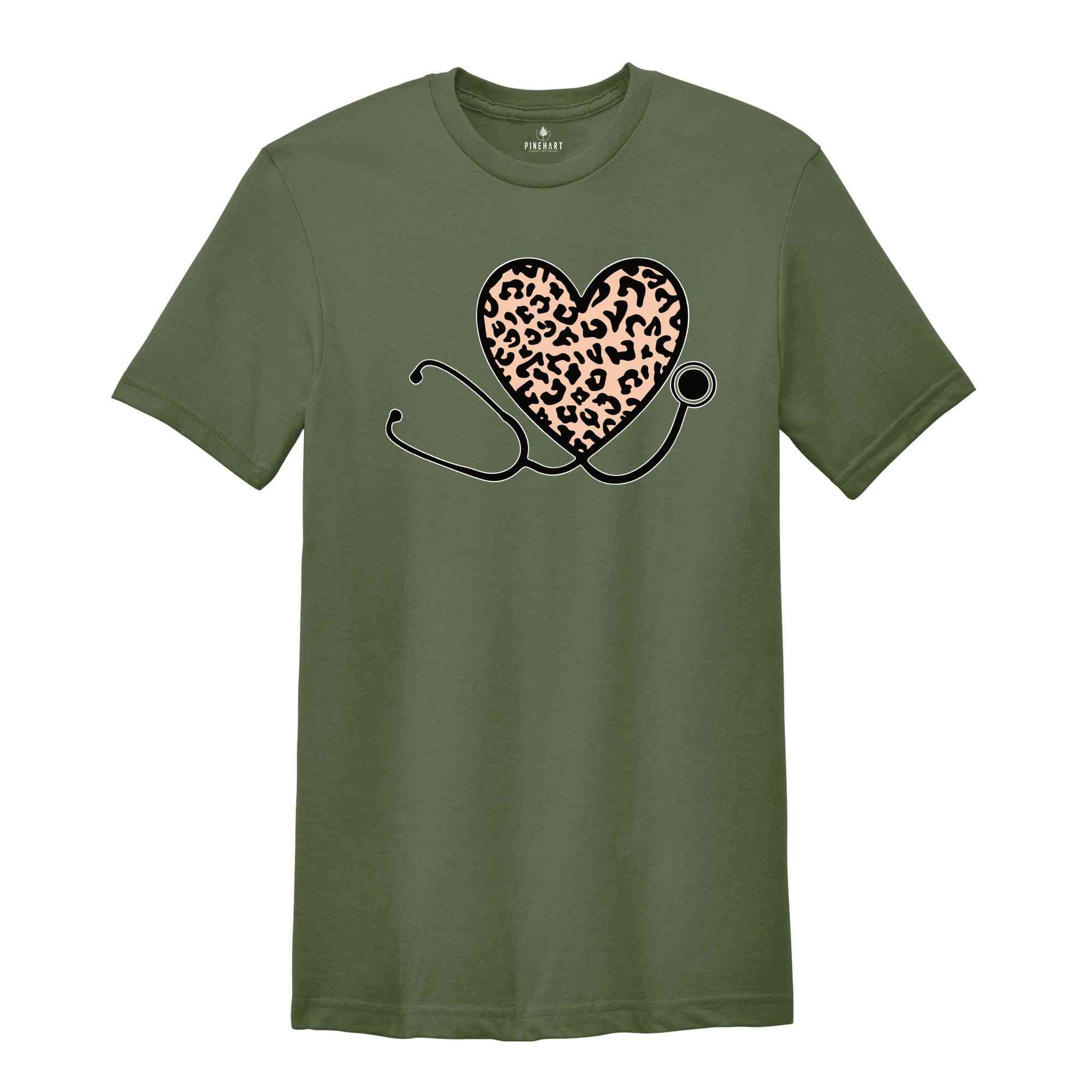 Leopard Stethoscope T-Shirt, Nurse T-Shirt, Nurse Life Tee, Cute Nurse T-Shirt, Funny Nurse Tee, Gift For Nurse, Nurse Appreciation Shirt