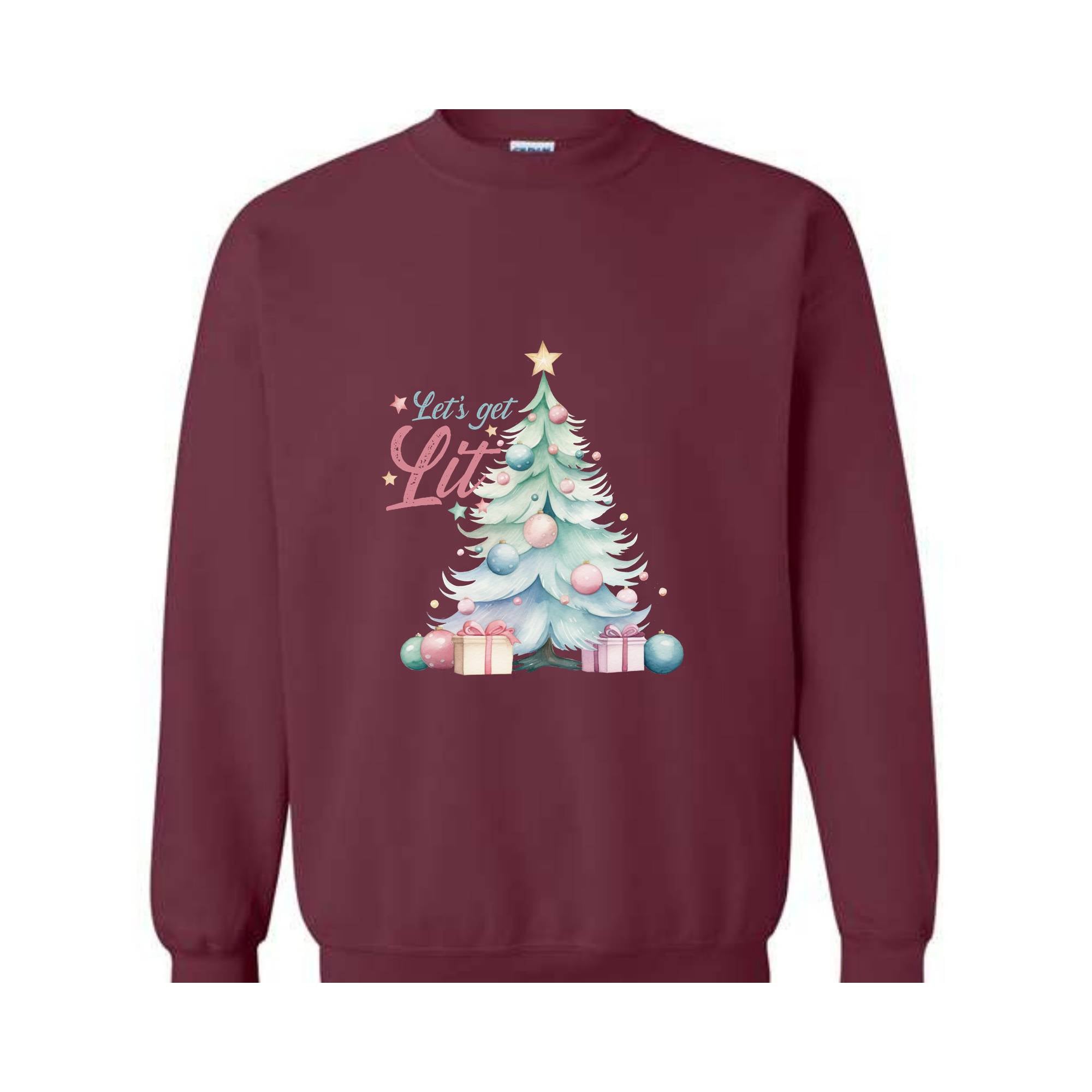 Let's Get Lit Sweatshirt, Cute Christmas Sweatshirt, Christmas Tree Sweatshirt, Christmas Gift, Holiday Sweater, Xmas Gift, Women Christmas