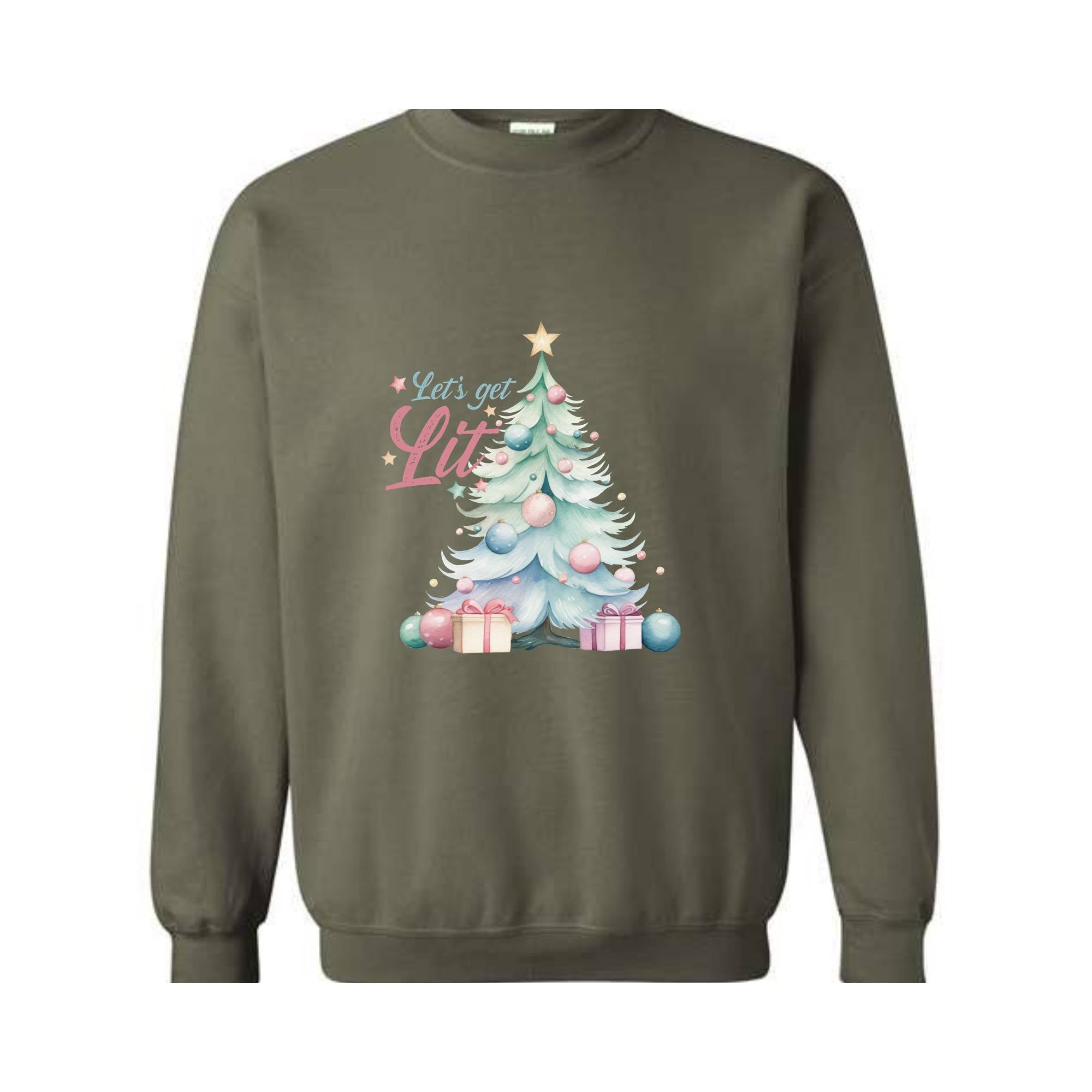 Let's Get Lit Sweatshirt, Cute Christmas Sweatshirt, Christmas Tree Sweatshirt, Christmas Gift, Holiday Sweater, Xmas Gift, Women Christmas