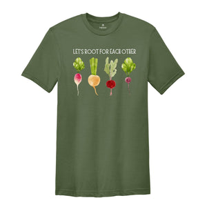 Lets Roots For Each Other Vegetable Shirt, Uplifting T Shirt, Spring Time, Gardening Tee, Turnip Gift, Carrot Outfit, Black Carrot Tee