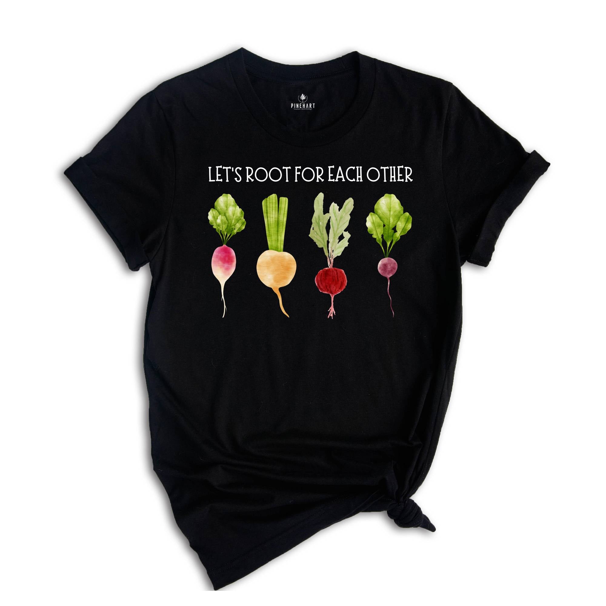 Lets Roots For Each Other Vegetable Shirt, Uplifting T Shirt, Spring Time, Gardening Tee, Turnip Gift, Carrot Outfit, Black Carrot Tee