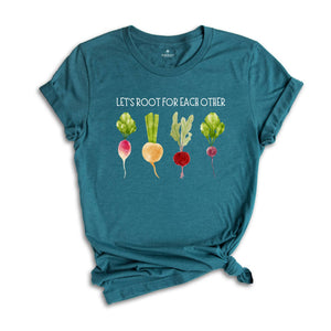 Lets Roots For Each Other Vegetable Shirt, Uplifting T Shirt, Spring Time, Gardening Tee, Turnip Gift, Carrot Outfit, Black Carrot Tee