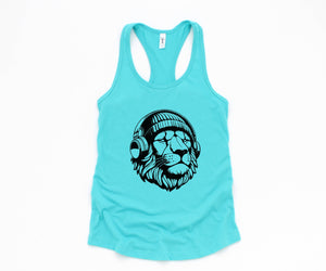 Lion Tank Top, Music Tank Top, Animals Lover Tank Top, Cute Animal Tank Top, Cat Lover Tank Top, Big Cat Tank Top, Music Cat Tank Top