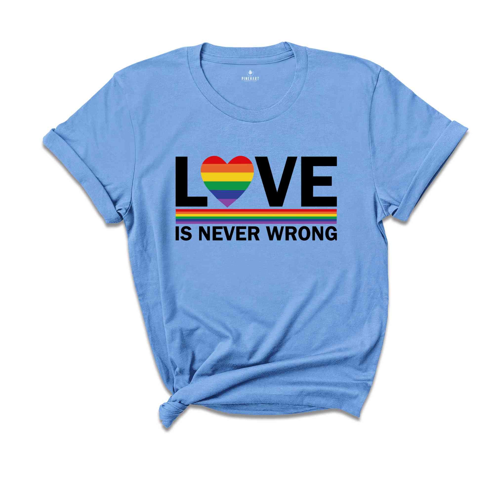 Love Never Wrong Shirt, LGBTQ+ Shirt, Pride Month Shirt, Gay Pride Tshirt, Equality Shirt, Pride 2024 Shirt, Equal Rights Shirt
