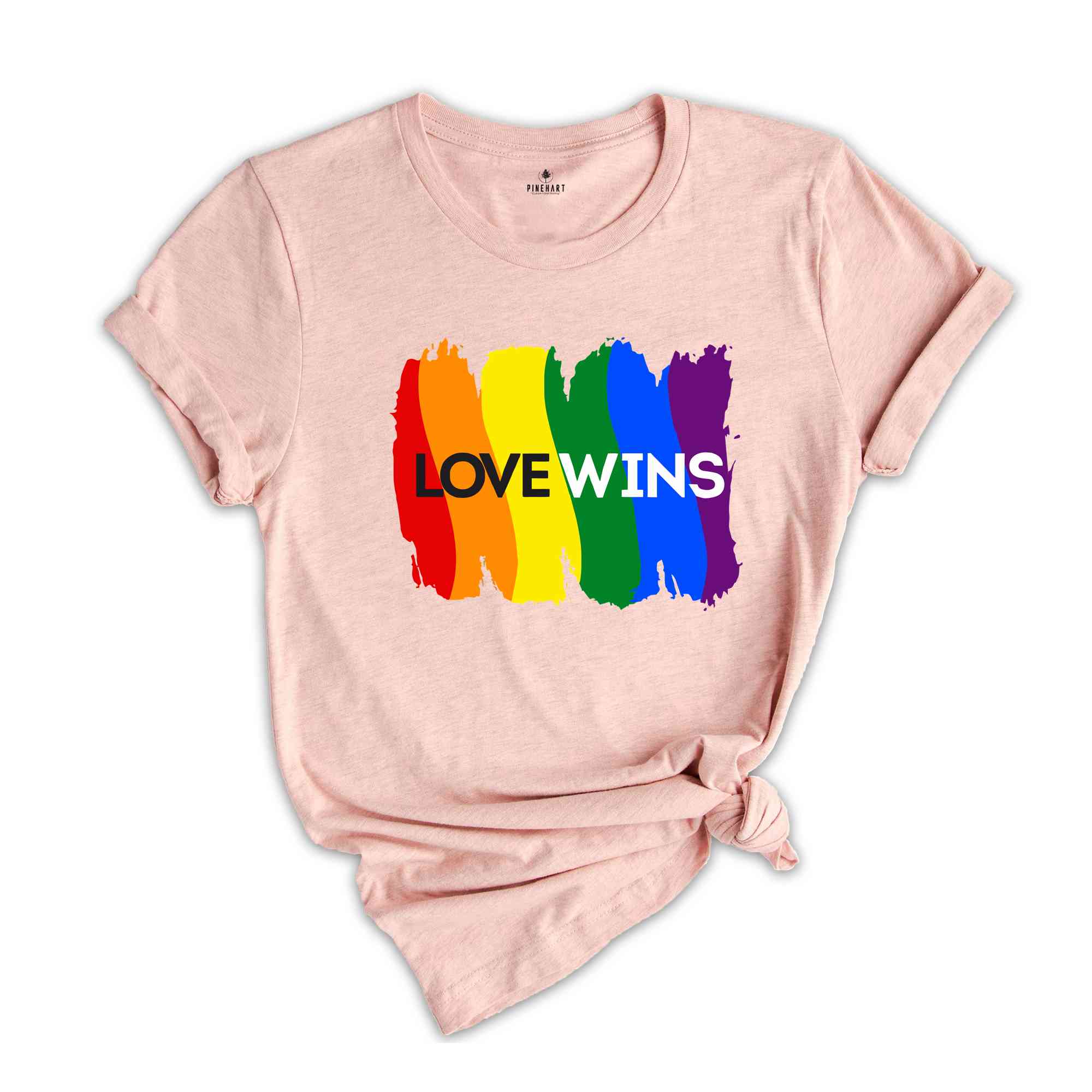 Love Wins Shirt For Women – Gay Pride T-Shirt With LGBT Rainbow Flag Paint Design, Vintage Crew Neck Casual Tee - View #6