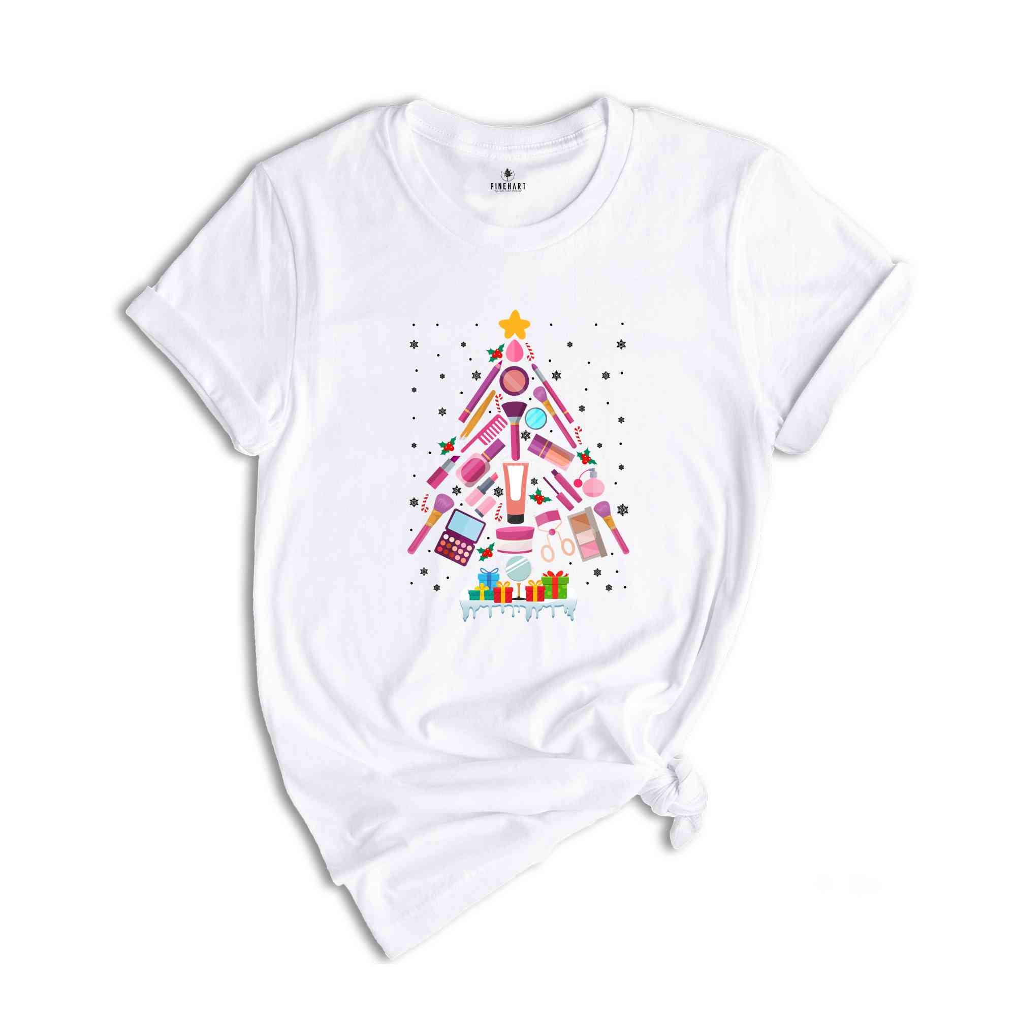 Makeup Artist Christmas Tree T-shirt, Christmas Esthetician Shirt, Cosmetology Beautician Tee, Cosmetologist Gift, Christmas Gift