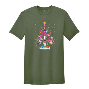 Makeup Artist Christmas Tree T-shirt, Christmas Esthetician Shirt, Cosmetology Beautician Tee, Cosmetologist Gift, Christmas Gift