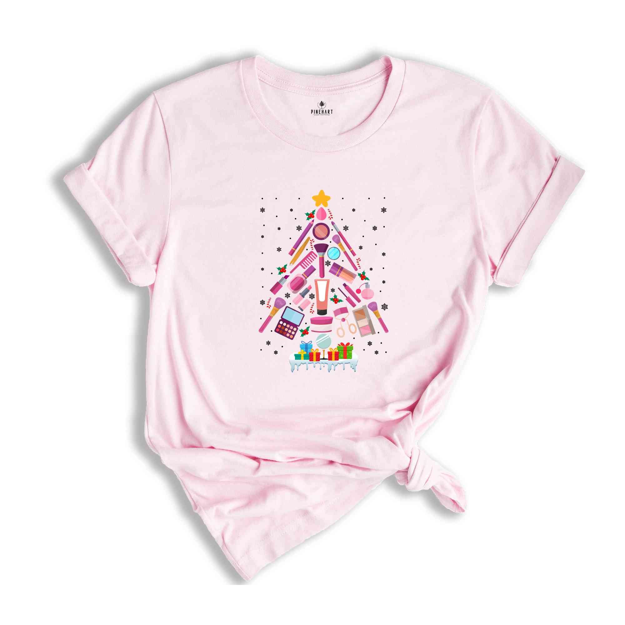 Makeup Artist Christmas Tree T-shirt, Christmas Esthetician Shirt, Cosmetology Beautician Tee, Cosmetologist Gift, Christmas Gift