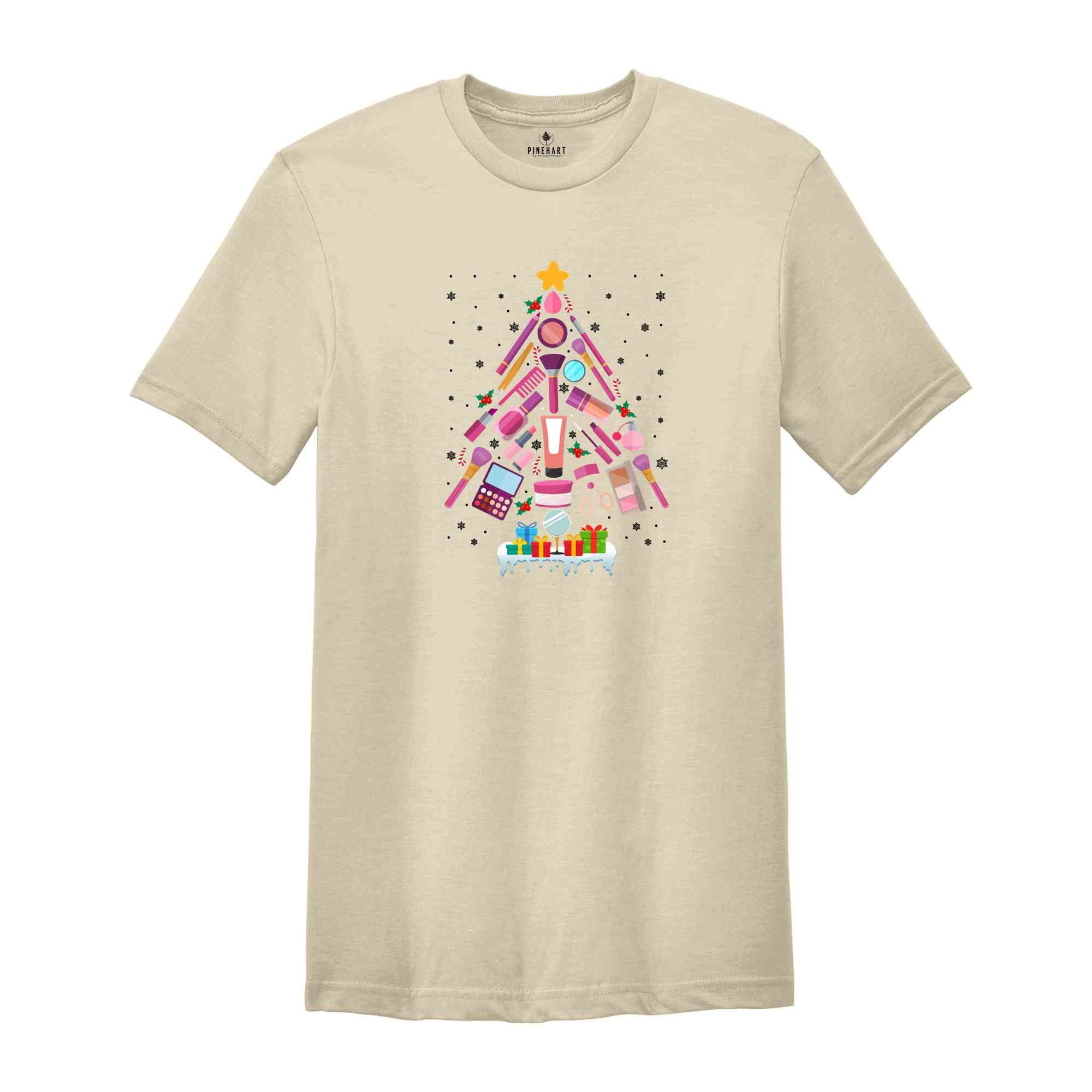 Makeup Artist Christmas Tree T-shirt, Christmas Esthetician Shirt, Cosmetology Beautician Tee, Cosmetologist Gift, Christmas Gift