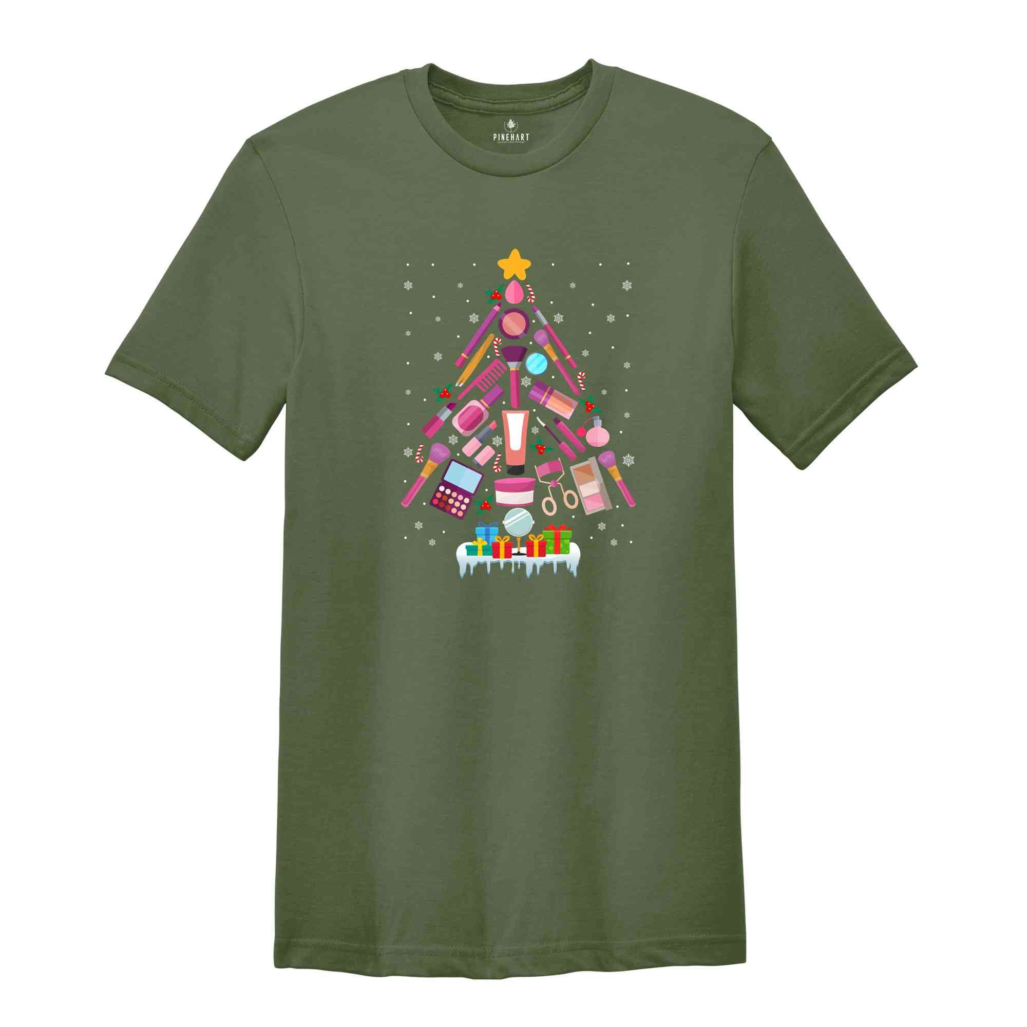 Makeup Artist Christmas Tree T-shirt, Christmas Esthetician Shirt, Cosmetology Beautician Tee, Cosmetologist Gift, Christmas Gift