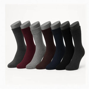 Men's 7-Pack Ribbed Cotton Socks: Breathable Dress Socks for Work & Office