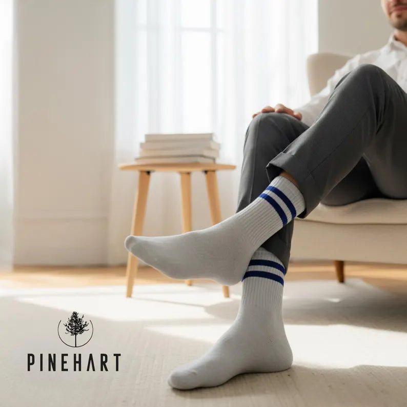 Men's Retro Striped Crew Socks 3-Pack: Classic Athletic Sport Socks