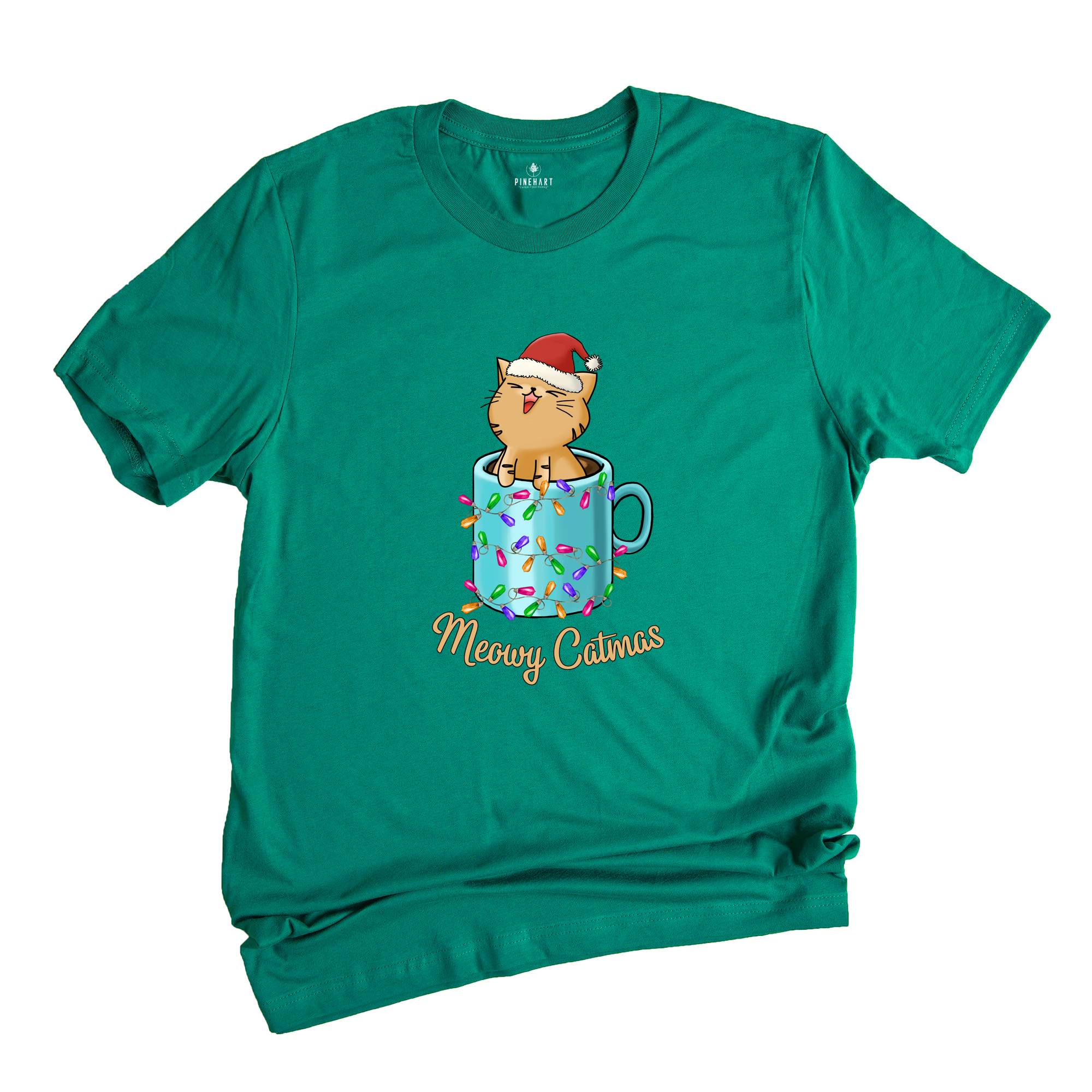 Meowy Catmas Shirt, Cute Christmas Cat in a Xmas Mug T-Shirt, Christmas Gifts, Cat In A Cup Tee, Family Christmas Tee, Cat Owner Gift