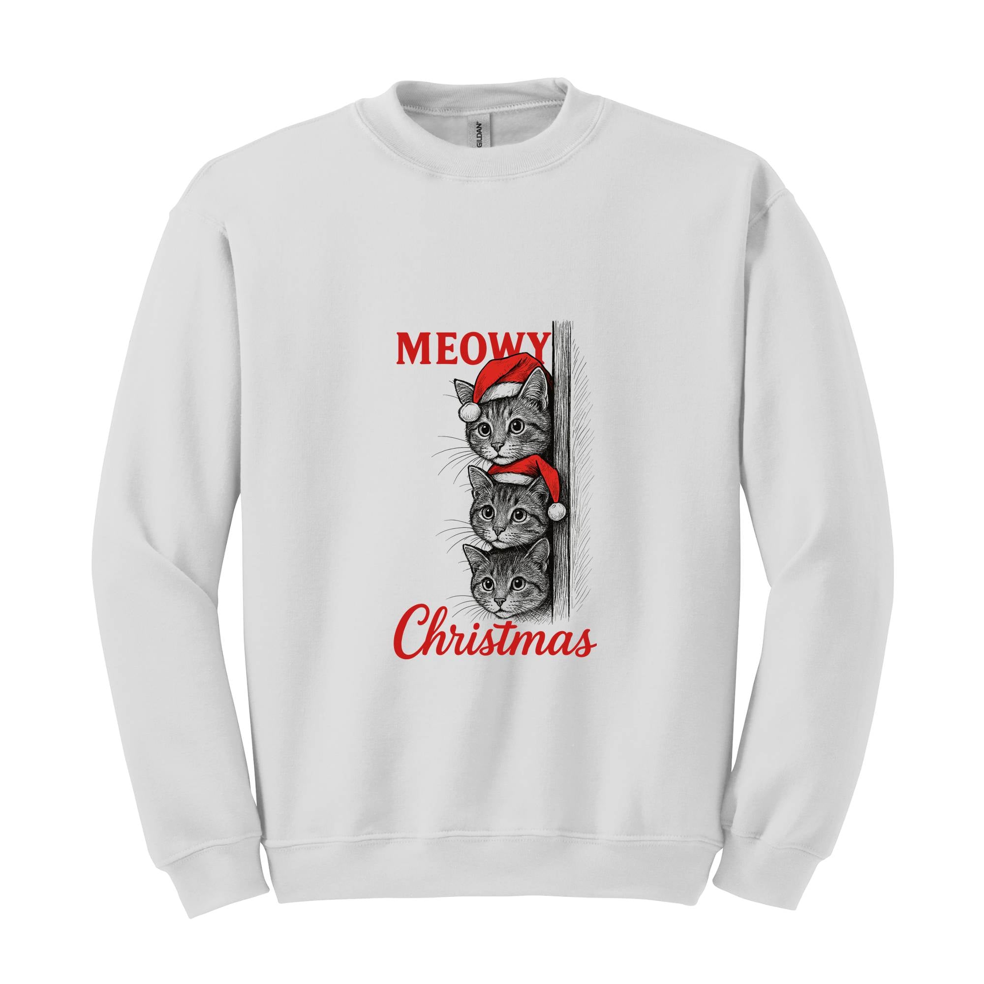 Meowy Christmas Sweatshirt, Christmas Sweatshirt, Christmas Cat Hoodie, Christmas Cat Hoodie, Merry Hoodie, Christmas Gift Hoodie