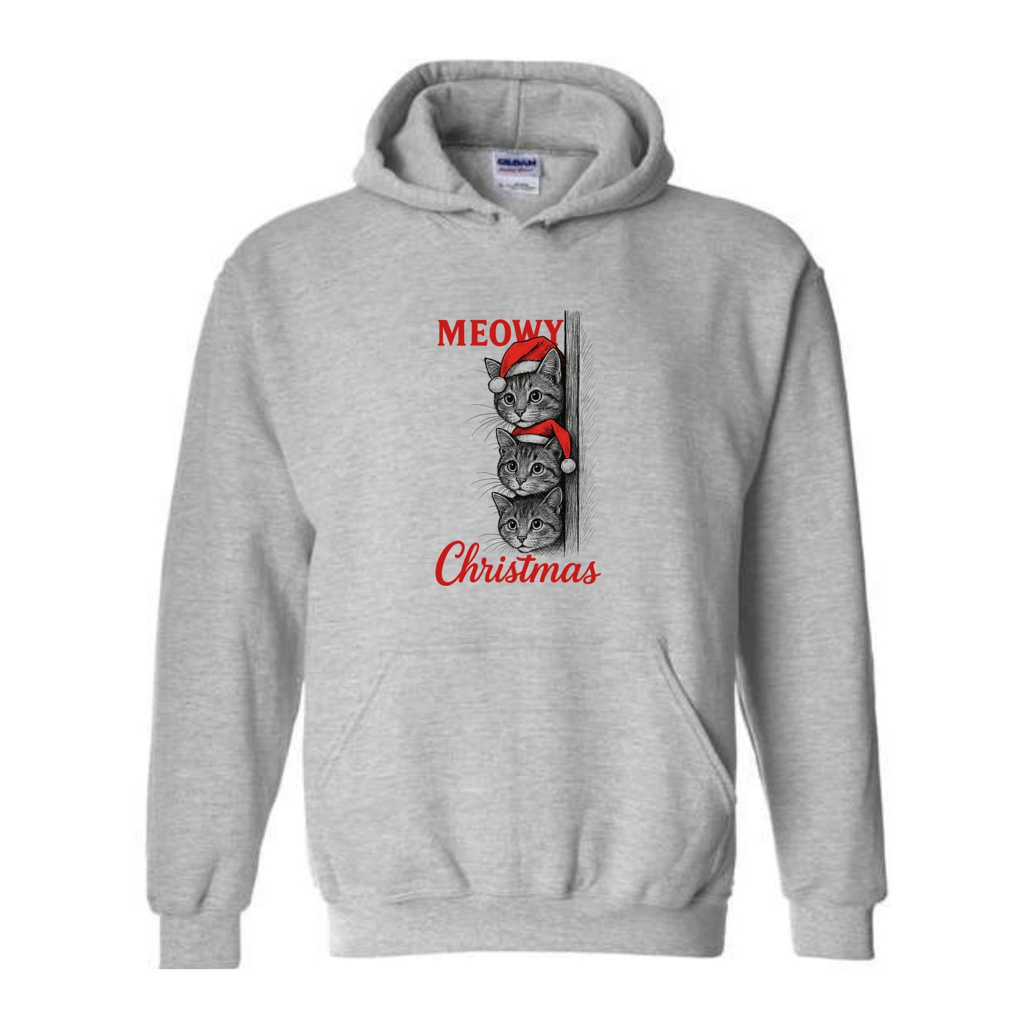 Meowy Christmas Sweatshirt, Christmas Sweatshirt, Christmas Cat Hoodie, Christmas Cat Hoodie, Merry Hoodie, Christmas Gift Hoodie