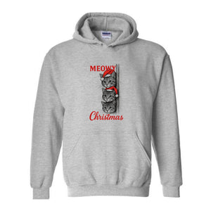 Meowy Christmas Sweatshirt, Christmas Sweatshirt, Christmas Cat Hoodie, Christmas Cat Hoodie, Merry Hoodie, Christmas Gift Hoodie